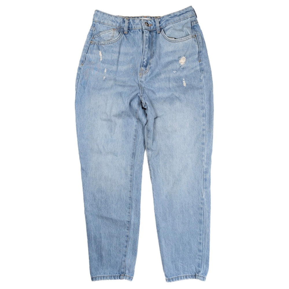 ZARA Relaxed Fit Light Wash Distressed Barrel Ankle Jeans Women's Size 6 28x27